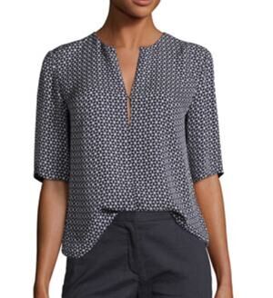 Antazie Silk Keyhole Top Tile Geo Geometric Design Silk Blouse Size P